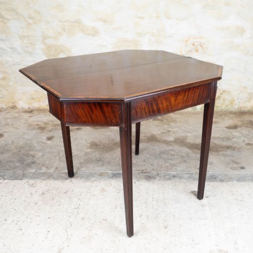 GEORGIAN MAHOGANY TULIPWOOD CROSS BANDED CONSOLE FOLDOVER TEA TABLE - ADDITIONAL PHOTO 4