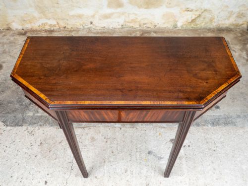 GEORGIAN MAHOGANY TULIPWOOD CROSS BANDED CONSOLE FOLDOVER TEA TABLE - ADDITIONAL PHOTO 5