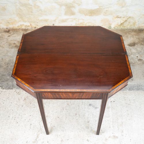 GEORGIAN MAHOGANY TULIPWOOD CROSS BANDED CONSOLE FOLDOVER TEA TABLE - ADDITIONAL PHOTO 7