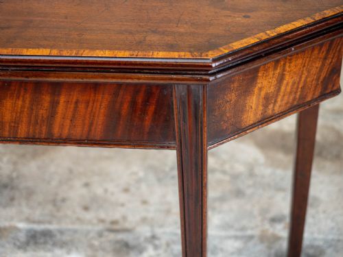 GEORGIAN MAHOGANY TULIPWOOD CROSS BANDED CONSOLE FOLDOVER TEA TABLE - ADDITIONAL PHOTO 11