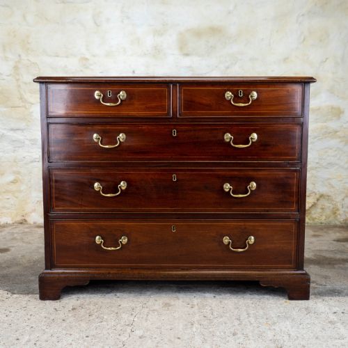 GEORGIAN MAHOGANY INLAID STRAIGHT FRONT 4 HEIGHT CHEST OF DRAWERS - ADDITIONAL PHOTO 1