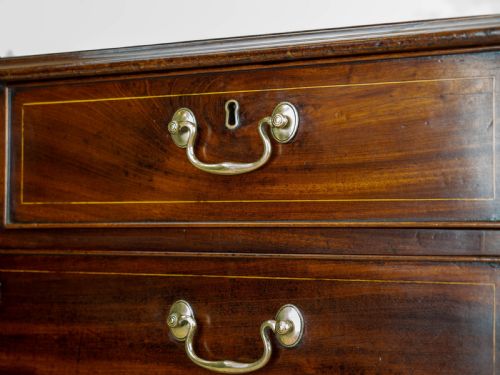 GEORGIAN MAHOGANY INLAID STRAIGHT FRONT 4 HEIGHT CHEST OF DRAWERS - ADDITIONAL PHOTO 4