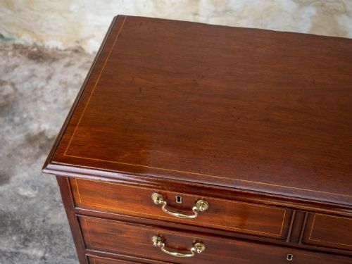 GEORGIAN MAHOGANY INLAID STRAIGHT FRONT 4 HEIGHT CHEST OF DRAWERS - ADDITIONAL PHOTO 7