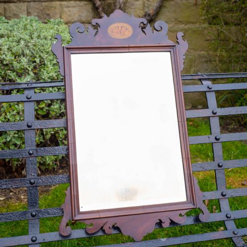 GEORGIAN FRETWORK INLAID MAHOGANY PIER GLASS WALL MIRROR - ADDITIONAL PHOTO 1