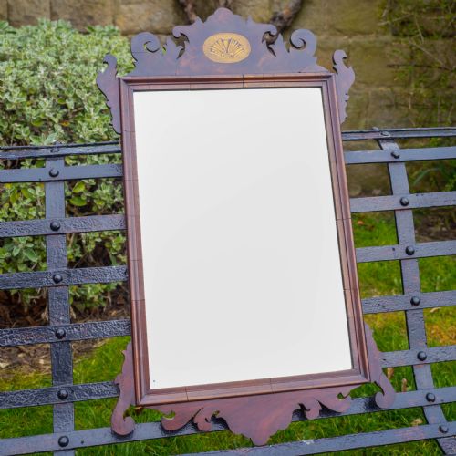 GEORGIAN FRETWORK INLAID MAHOGANY PIER GLASS WALL MIRROR - ADDITIONAL PHOTO 5