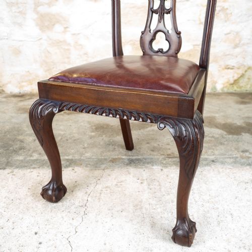 SET OF 4 CHIPPENDALE REVIVAL MAHOGANY LEATHER UPHOLSTERED DINING CHAIRS - ADDITIONAL PHOTO 4