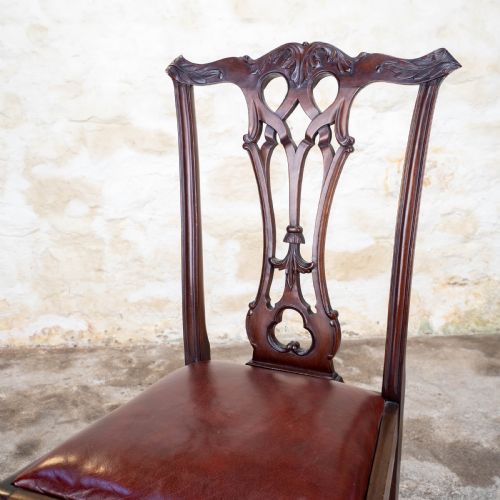 SET OF 4 CHIPPENDALE REVIVAL MAHOGANY LEATHER UPHOLSTERED DINING CHAIRS - ADDITIONAL PHOTO 6