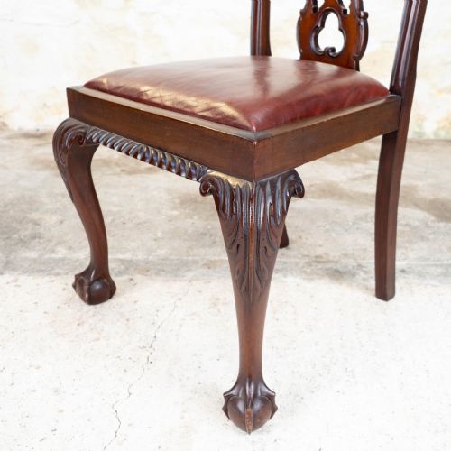 SET OF 4 CHIPPENDALE REVIVAL MAHOGANY LEATHER UPHOLSTERED DINING CHAIRS - ADDITIONAL PHOTO 7