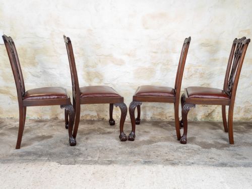 SET OF 4 CHIPPENDALE REVIVAL MAHOGANY LEATHER UPHOLSTERED DINING CHAIRS - ADDITIONAL PHOTO 9