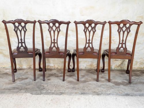SET OF 4 CHIPPENDALE REVIVAL MAHOGANY LEATHER UPHOLSTERED DINING CHAIRS - ADDITIONAL PHOTO 10