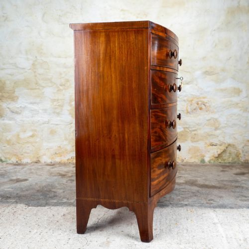 REGENCY MAHOGANY INLAID BOW FRONT CHEST OF DRAWERS - ADDITIONAL PHOTO 4