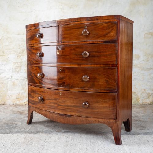 REGENCY MAHOGANY INLAID BOW FRONT CHEST OF DRAWERS - ADDITIONAL PHOTO 7