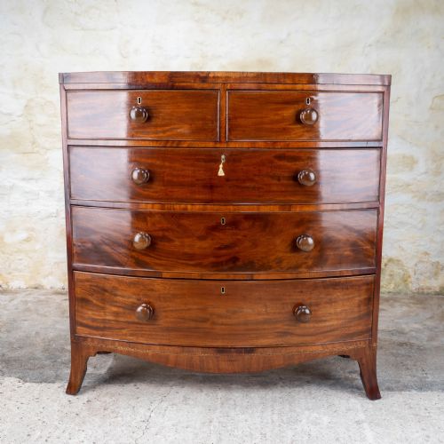 REGENCY MAHOGANY INLAID BOW FRONT CHEST OF DRAWERS - ADDITIONAL PHOTO 8