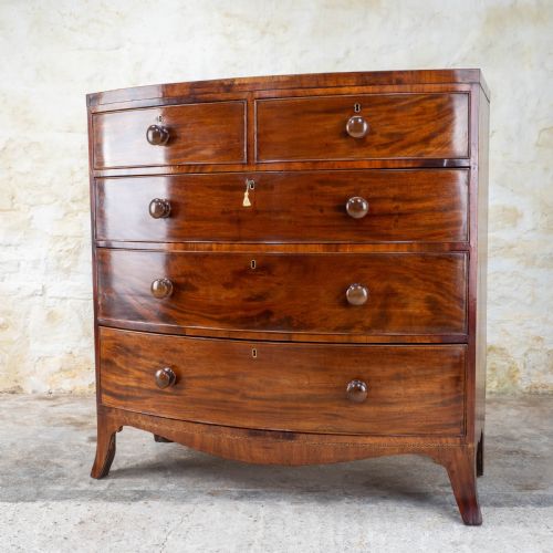 REGENCY MAHOGANY INLAID BOW FRONT CHEST OF DRAWERS - ADDITIONAL PHOTO 9