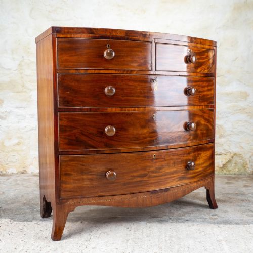 REGENCY MAHOGANY INLAID BOW FRONT CHEST OF DRAWERS - ADDITIONAL PHOTO 10