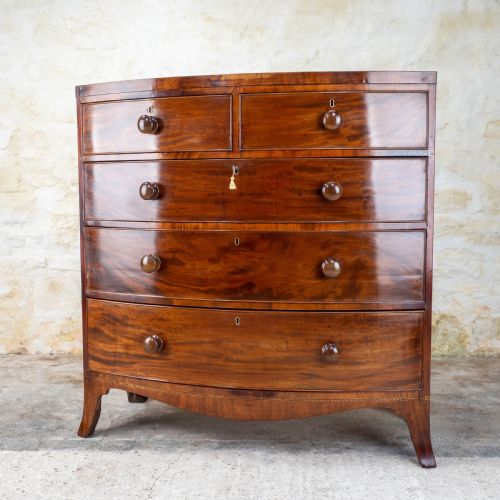 REGENCY MAHOGANY INLAID BOW FRONT CHEST OF DRAWERS - ADDITIONAL PHOTO 11