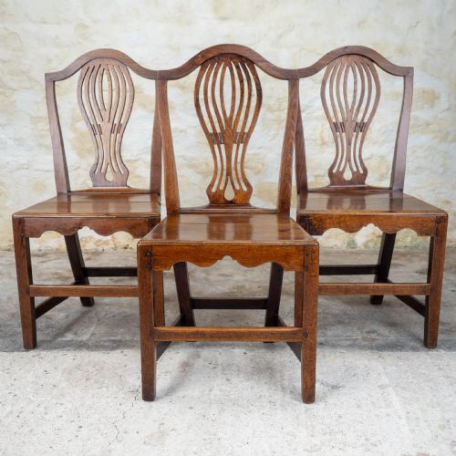 GEORGIAN CHIPPENDALE SET OF 3 ELM COUNTRY DINING CHAIRS - ADDITIONAL PHOTO 3