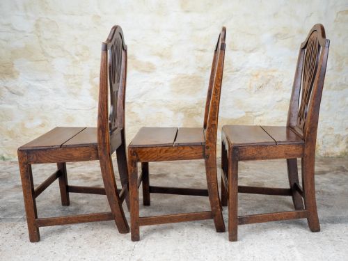 GEORGIAN CHIPPENDALE SET OF 3 ELM COUNTRY DINING CHAIRS - ADDITIONAL PHOTO 6