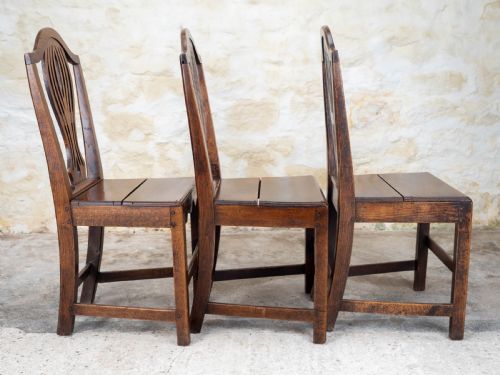 GEORGIAN CHIPPENDALE SET OF 3 ELM COUNTRY DINING CHAIRS - ADDITIONAL PHOTO 7