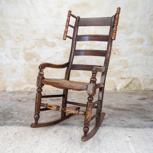 c19th elm ash country ladderback rocking armchair - CATEGORY: ANTIQUE CHAIRS - DATED 19TH CENTURY