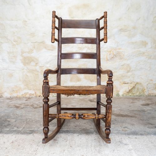 C19TH ELM ASH COUNTRY LADDERBACK ROCKING ARMCHAIR - ADDITIONAL PHOTO 1