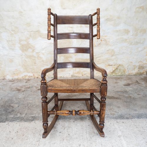 C19TH ELM ASH COUNTRY LADDERBACK ROCKING ARMCHAIR - ADDITIONAL PHOTO 6