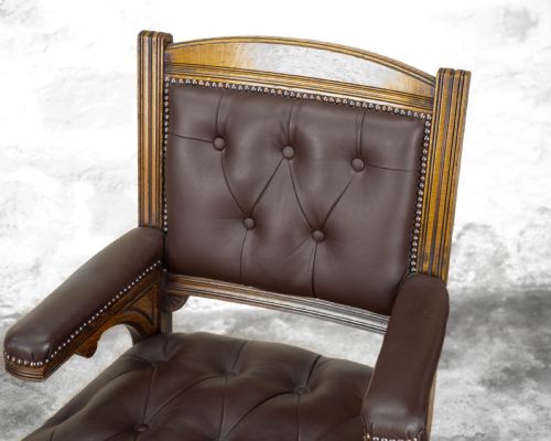 C19TH OAK LEATHER UPHOLSTERED DESK LIBRARY ARMCHAIR VICTORIAN - ADDITIONAL PHOTO 3