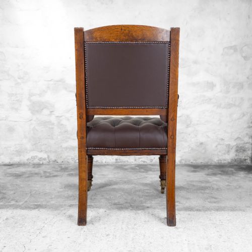 C19TH OAK LEATHER UPHOLSTERED DESK LIBRARY ARMCHAIR VICTORIAN - ADDITIONAL PHOTO 6