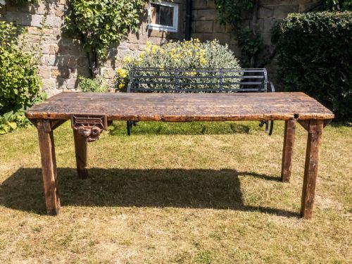 RECLAIMED TIMBER EARLY C20TH WORKBENCH VICE INDUSTRIAL TABLE - ADDITIONAL PHOTO 1