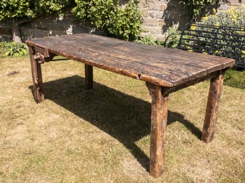 RECLAIMED TIMBER EARLY C20TH WORKBENCH VICE INDUSTRIAL TABLE - ADDITIONAL PHOTO 4