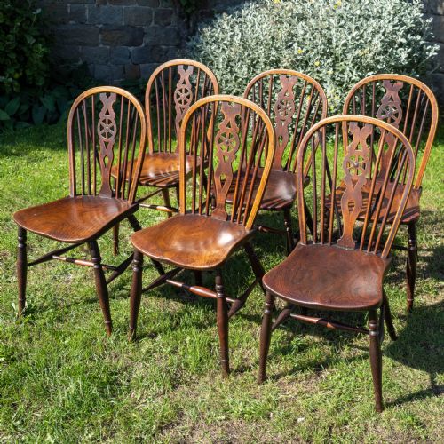 early c19th set of 6 windsor wheelback elm ash country dining chairs - CATEGORY: ANTIQUE CHAIRS - DATED GEORGIAN