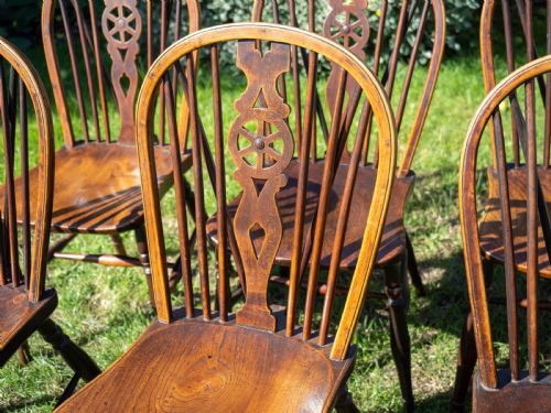EARLY C19TH SET OF 6 WINDSOR WHEELBACK ELM ASH COUNTRY DINING CHAIRS - ADDITIONAL PHOTO 6