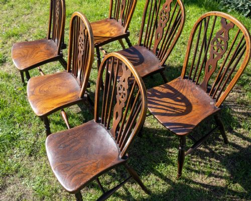 EARLY C19TH SET OF 6 WINDSOR WHEELBACK ELM ASH COUNTRY DINING CHAIRS - ADDITIONAL PHOTO 7