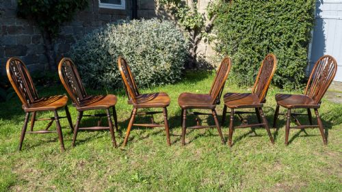 EARLY C19TH SET OF 6 WINDSOR WHEELBACK ELM ASH COUNTRY DINING CHAIRS - ADDITIONAL PHOTO 13