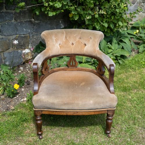 VICTORIAN OAK TUB ARMCHAIR - ADDITIONAL PHOTO 3