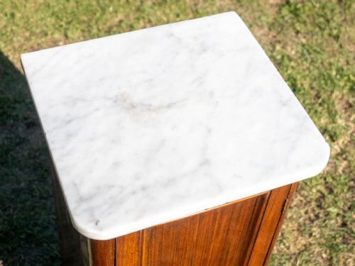 VICTORIAN MARBLE TOP WALNUT BEDSIDE CABINET POT CUPBOARD - ADDITIONAL PHOTO 5