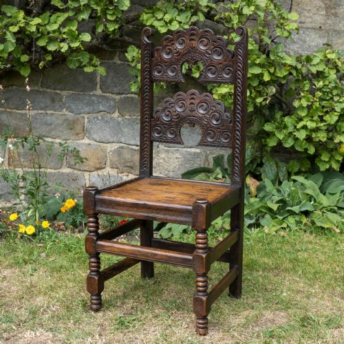LATE C17TH OAK YORKSHIRE DERBYSHIRE CARVED CHAIR JACOBEAN CAROLEAN - ADDITIONAL PHOTO 1