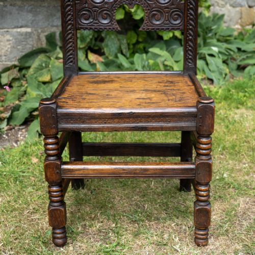 LATE C17TH OAK YORKSHIRE DERBYSHIRE CARVED CHAIR JACOBEAN CAROLEAN - ADDITIONAL PHOTO 2