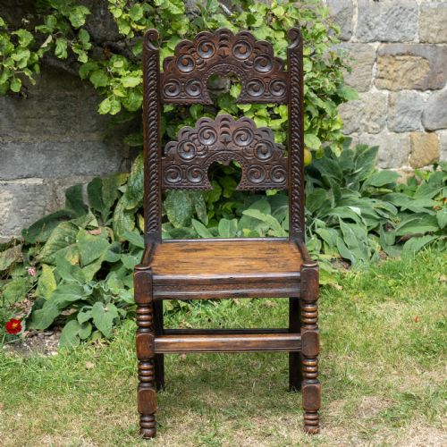 LATE C17TH OAK YORKSHIRE DERBYSHIRE CARVED CHAIR JACOBEAN CAROLEAN - ADDITIONAL PHOTO 5