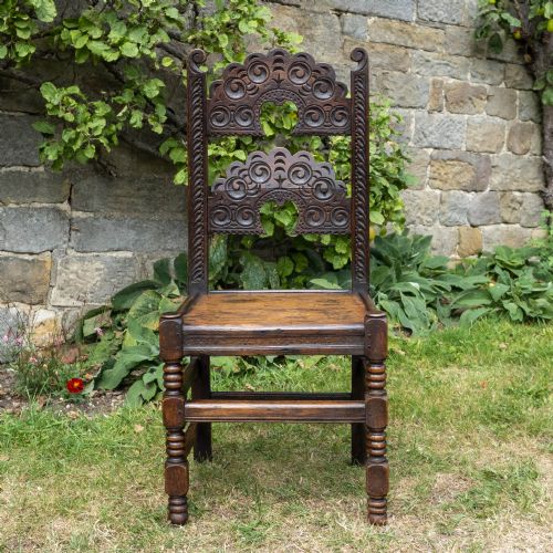 LATE C17TH OAK YORKSHIRE DERBYSHIRE CARVED CHAIR JACOBEAN CAROLEAN - ADDITIONAL PHOTO 6
