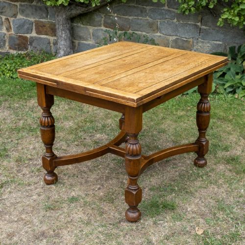 C17TH STYLE OAK DRAWER LEAF EXTENDING DINING TABLE C1920 JACOBEAN CAROLEAN - ADDITIONAL PHOTO 1