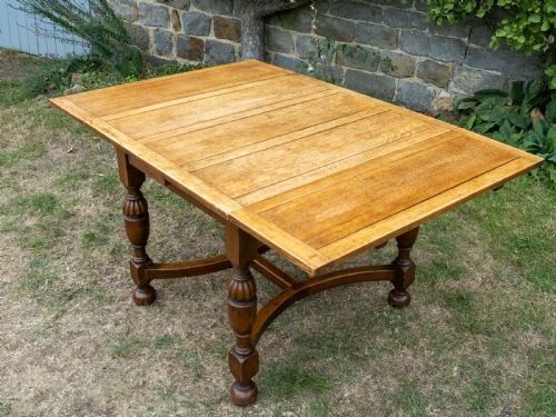 C17TH STYLE OAK DRAWER LEAF EXTENDING DINING TABLE C1920 JACOBEAN CAROLEAN - ADDITIONAL PHOTO 6