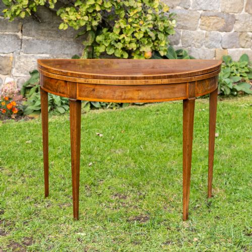 georgian demilune inlaid mahogany fold over tea table console - CATEGORY: ANTIQUE TABLES - DATED 18TH CENTURY