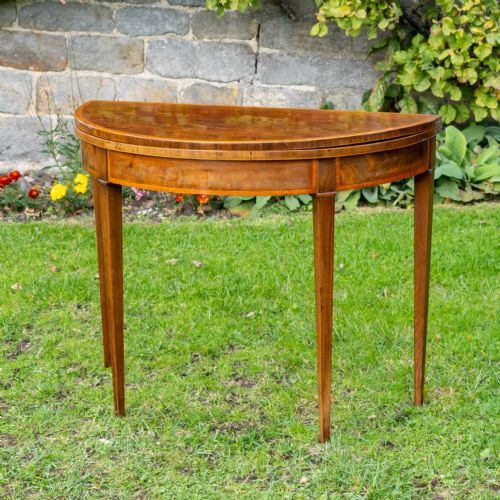 GEORGIAN DEMILUNE INLAID MAHOGANY FOLD OVER TEA TABLE CONSOLE - ADDITIONAL PHOTO 1