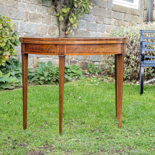 GEORGIAN DEMILUNE INLAID MAHOGANY FOLD OVER TEA TABLE CONSOLE - ADDITIONAL PHOTO 2