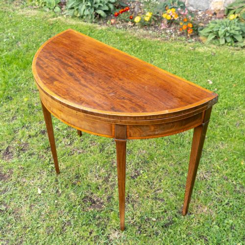 GEORGIAN DEMILUNE INLAID MAHOGANY FOLD OVER TEA TABLE CONSOLE - ADDITIONAL PHOTO 3
