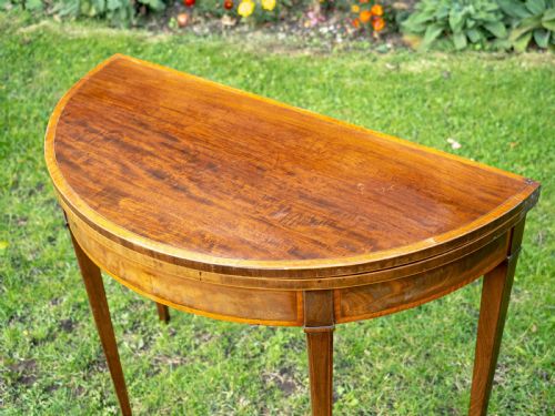 GEORGIAN DEMILUNE INLAID MAHOGANY FOLD OVER TEA TABLE CONSOLE - ADDITIONAL PHOTO 4
