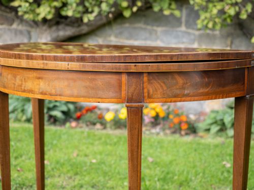 GEORGIAN DEMILUNE INLAID MAHOGANY FOLD OVER TEA TABLE CONSOLE - ADDITIONAL PHOTO 8