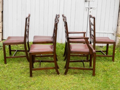 CHIPPENDALE REVIVAL SET OF 6 MAHOGANY LEATHER UPHOLSTERED DINING CHAIRS - ADDITIONAL PHOTO 4