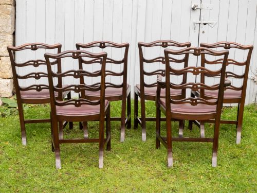 CHIPPENDALE REVIVAL SET OF 6 MAHOGANY LEATHER UPHOLSTERED DINING CHAIRS - ADDITIONAL PHOTO 5